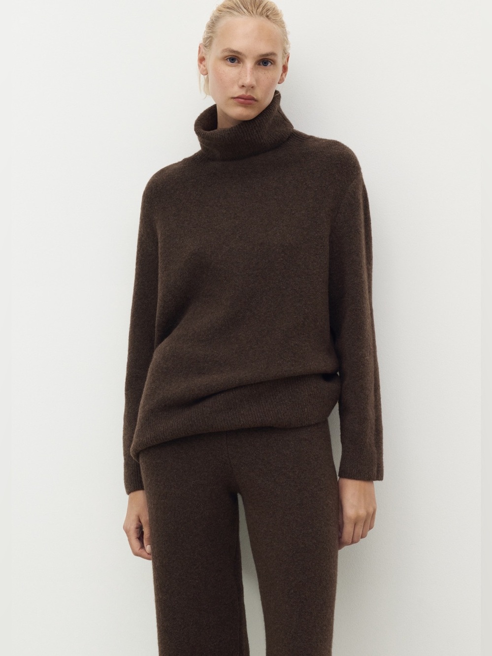 Mango Home Oversized Brown Knit Turtleneck Sweater Tunic M